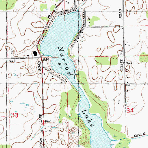 Topographic Map of Narrow Lake, MI