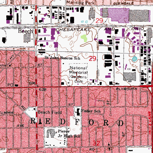Topographic Map of Detroit Memorial Park West, MI