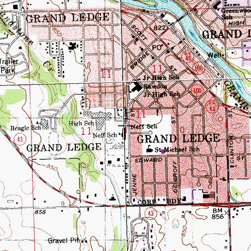 Topographic Map of Neff School, MI