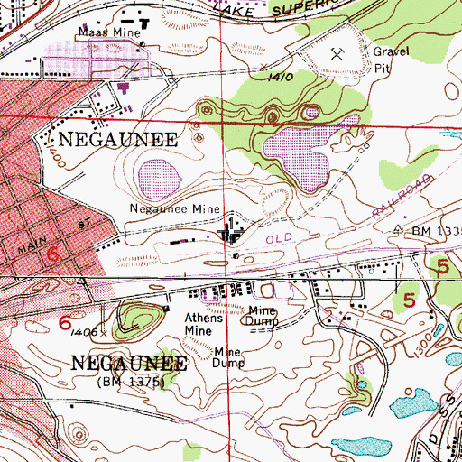 Topographic Map of Negaunee Mine, MI