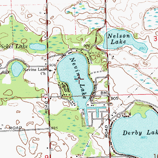 Topographic Map of Nevins Lake, MI
