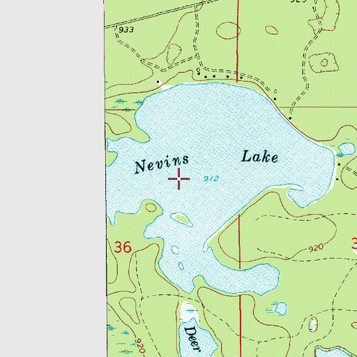 Topographic Map of Nevins Lake, MI