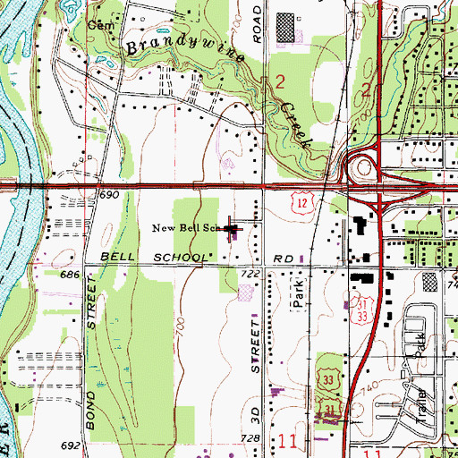 Topographic Map of New Bell School, MI