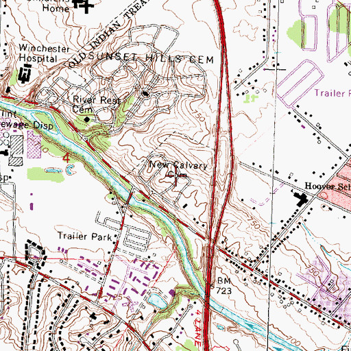 Topographic Map of New Calvary Catholic Cemetery, MI