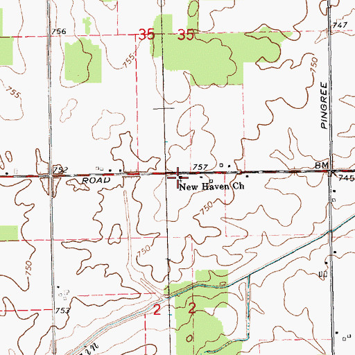 Topographic Map of New Haven Church, MI