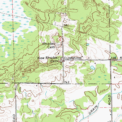 Topographic Map of New Rhodes Cemetery, MI