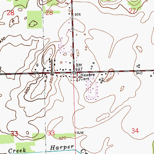 Topographic Map of Newbre Cemetery, MI