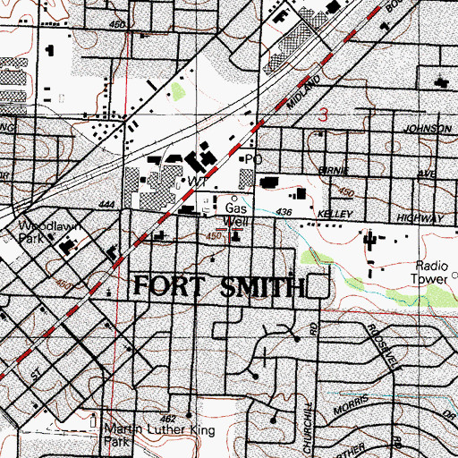 Topographic Map of First Church of God, AR