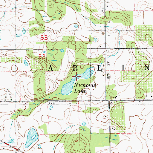 Topographic Map of Nicholas Lake, MI