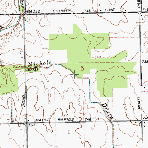 Topographic Map of Nichols Drain, MI
