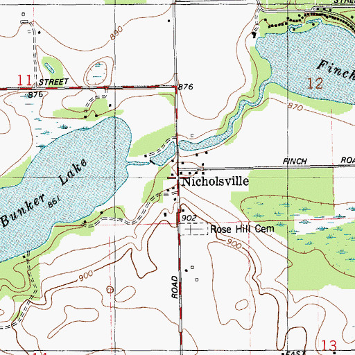 Topographic Map of Nicholsville, MI