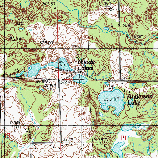 Topographic Map of Nijode Lakes, MI