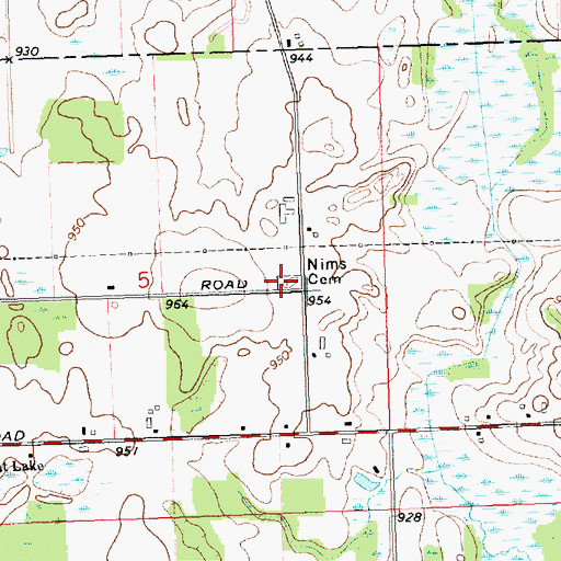 Topographic Map of Nims Cemetery, MI