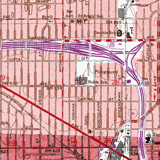 Topographic Map of Noble School, MI
