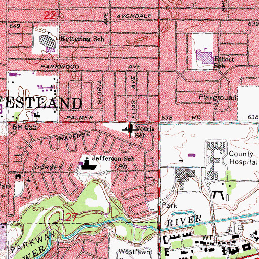 Topographic Map of Norris School, MI