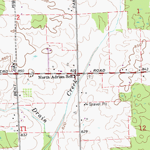 Topographic Map of North Adrian School, MI