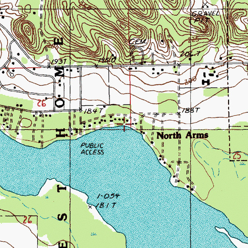 Topographic Map of North Arms, MI