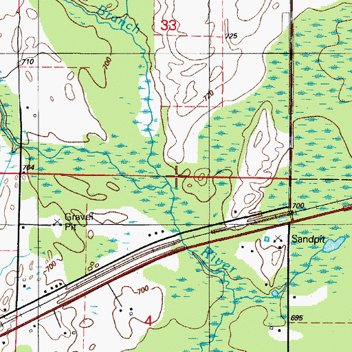 Topographic Map of North Branch Bark River, MI
