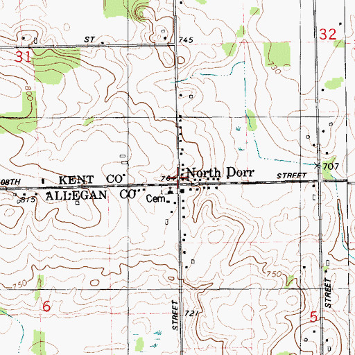 Topographic Map of North Dorr, MI