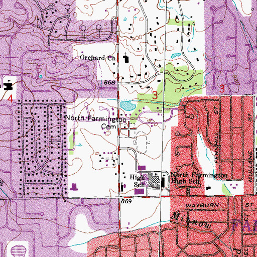 Topographic Map of North Farmington Cemetery, MI