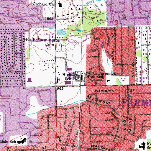 Topographic Map of North Farmington High School, MI