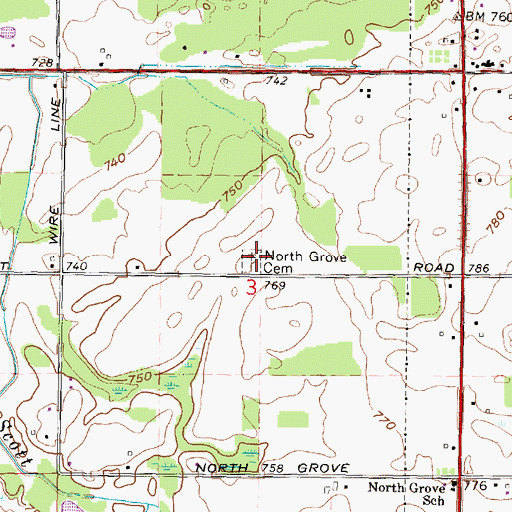 Topographic Map of North Grove Cemetery, MI