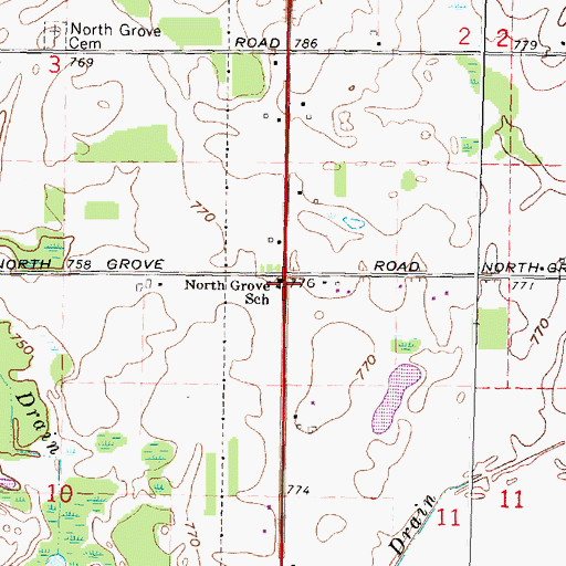 Topographic Map of North Grove School, MI