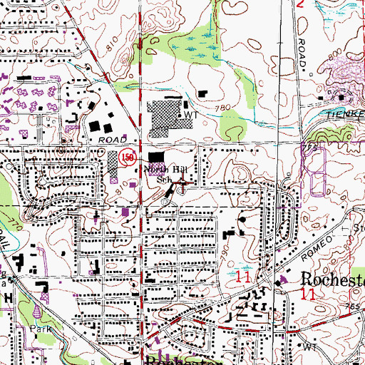Topographic Map of North Hill School, MI