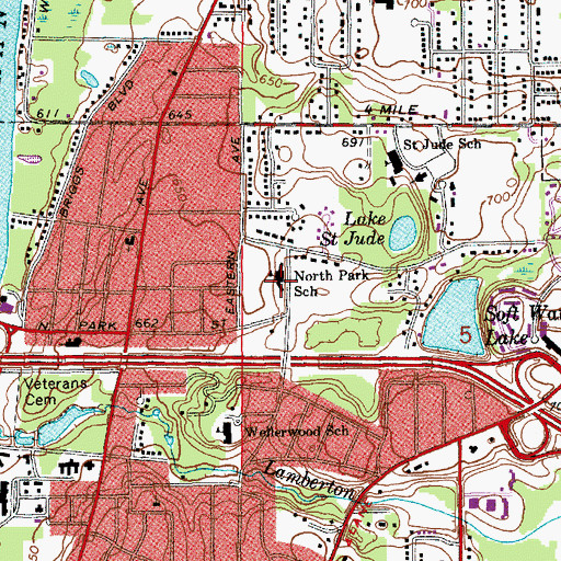 Topographic Map of North Park School, MI