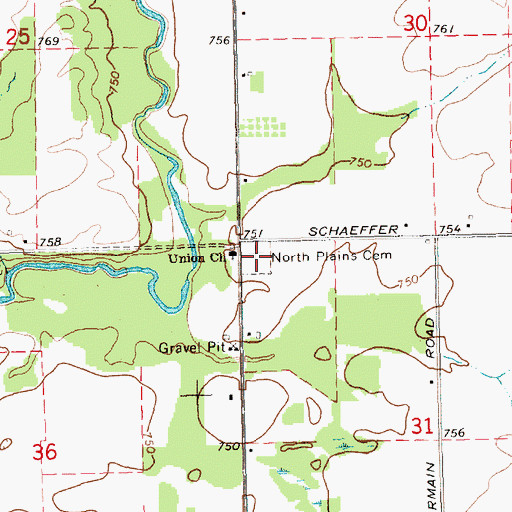 Topographic Map of North Plains Cemetery, MI