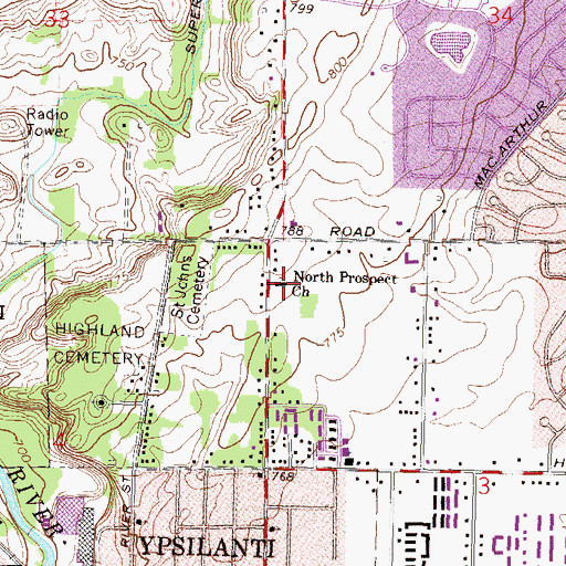 Topographic Map of North Prospect Church, MI