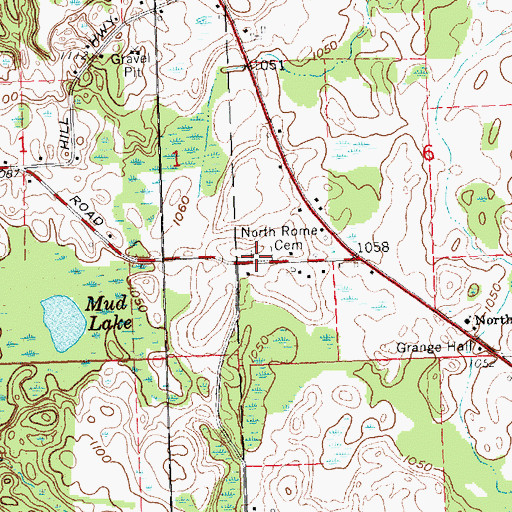 Topographic Map of North Rome Cemetery, MI