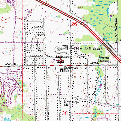 Topographic Map of North Sashabaw School, MI