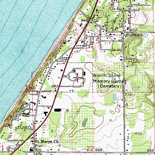 Topographic Map of North Shore Memory Garden, MI