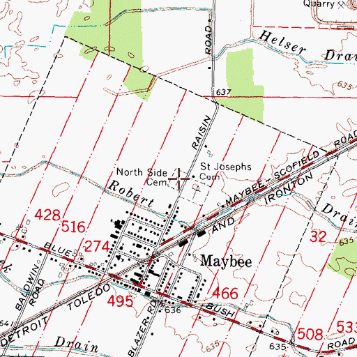 Topographic Map of North Side Cemetery, MI