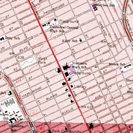 Topographic Map of Northern High School, MI