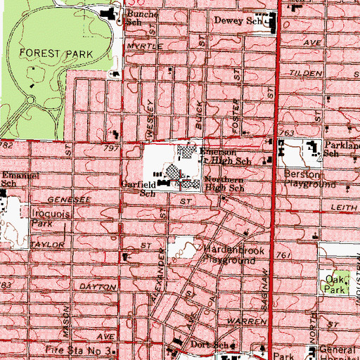 Topographic Map of Northern High School, MI