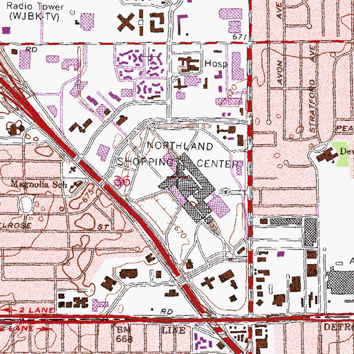 Topographic Map of Northland Shopping Center, MI