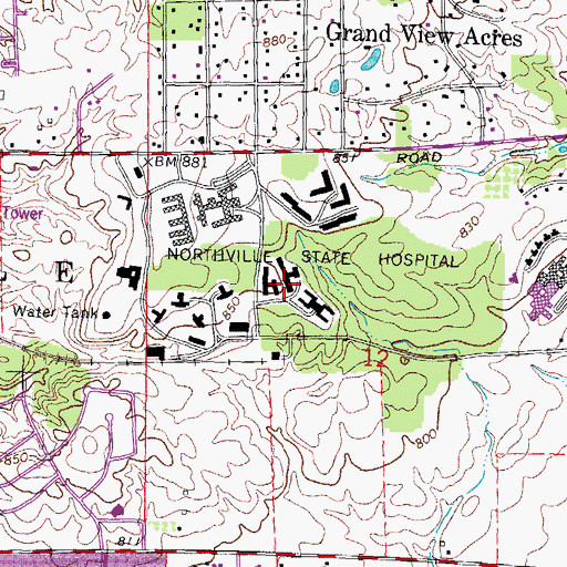 Topographic Map of Northville State Hospital, MI