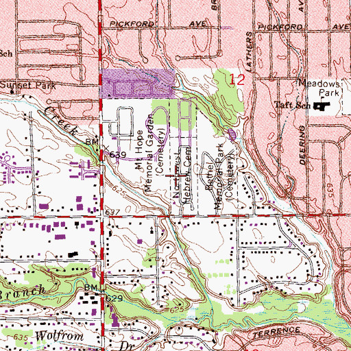 Topographic Map of Northwest Hebrew Cemetery, MI