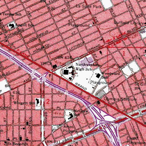Topographic Map of Northwestern High School, MI