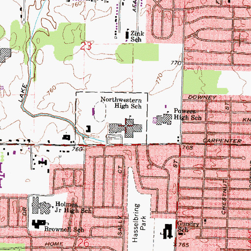 Topographic Map of Northwestern High School, MI