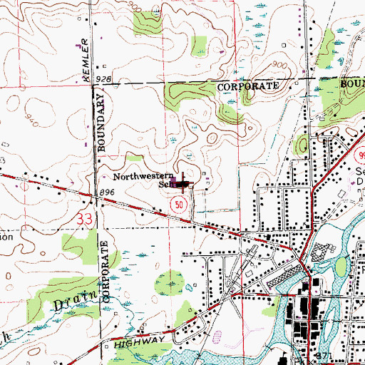 Topographic Map of Northwestern School, MI