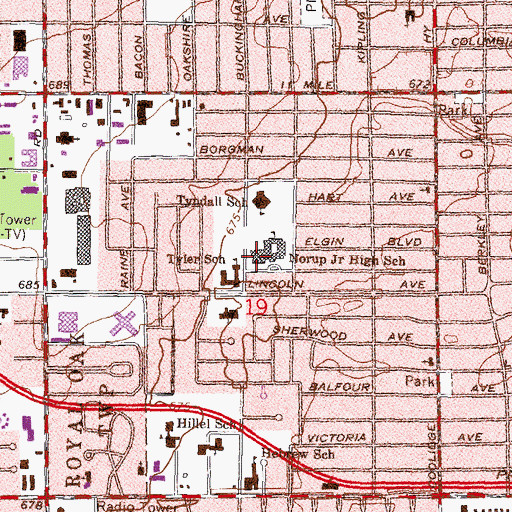 Topographic Map of Norup Junior High School, MI