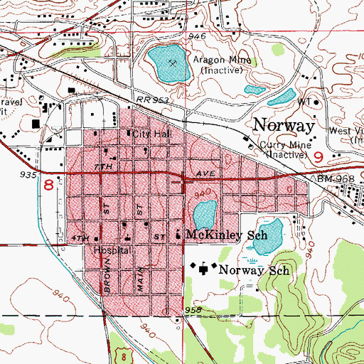 Topographic Map of Norway, MI