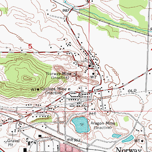 Topographic Map of Norway Mine, MI