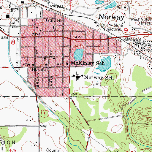 Topographic Map of Norway Elementary School, MI