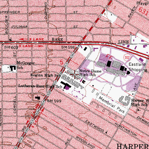 Topographic Map of Notre Dame High School, MI