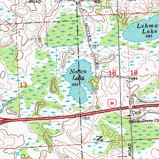 Topographic Map of Notten Lake, MI