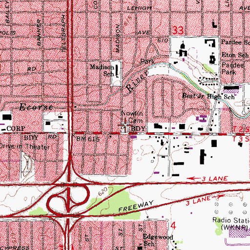 Topographic Map of Nowlin Cemetery, MI